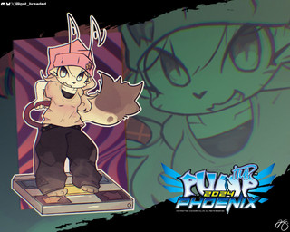 antennae_(anatomy) anthro beanie blue_eyes breasts clothing dance_floor dance_pad dancing female fur gaming gradient_background hair hat headgear headwear logo long_hair long_tail looking_at_viewer multicolored_body multicolored_fur oversized_clothing pattern_background playing_video_game pupils simple_background slit_pupils small_breasts solo tail thick_thighs gotbreaded pump_it_up 256_(gotbreaded) domestic_cat felid feline felis mammal 5:4 digital_drawing_(artwork) digital_media_(artwork) hi_res