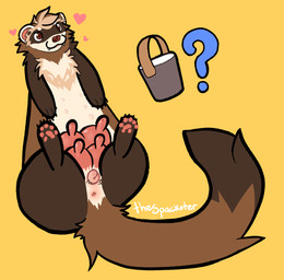 anatomically_correct anatomically_correct_genitalia anatomically_correct_vulva anus bucket butt container countershade_butt countershade_torso countershading cute_fangs fangs female feral genitals milk milk_bucket milk_container mustelid_pussy nipples pink_inner_ear solo teats teeth udders vulva thespackster spacks domestic_ferret mammal mustelid musteline true_musteline weasel absurd_res hi_res
