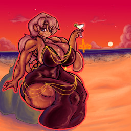 anthro beach big_breasts blue_eyes breasts brown_body brown_fur clothed clothing dress female fur hair holding_glass holding_object long_hair looking_at_viewer sea smile smiling_at_viewer solo sunset thick_thighs water white_hair z-koon bloons_tower_defense hollow_hip_backless_chain_dress ninja_kiwi admiral_brickell haplorhine mammal monkey primate 1:1 absurd_res hi_res