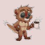 1:1 anthro beverage brown_body brown_fur caffeine coffee container cup digital_media_(artwork) facial_markings fur hair head_markings hi_res holding_object male mammal markings mustelid nude otter shaking simple_background smile solo spencer_(spencer) standing tail teeth tonkotsu_spicy_noodle trembling white_background worried
