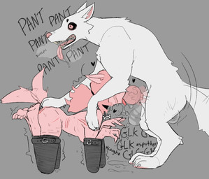 animal_genitalia animal_penis anthro anthro_on_feral anthro_penetrated balls bdsm bestiality bitchsuit black_sclera blood bodily_fluids bondage bondage_gear bone_tag bound breasts breath canine_genitalia canine_penis chicken-wing_tied collar duo erection fellatio female female_penetrated feral feral_penetrating feral_penetrating_anthro frogtied fur genitals hair heart_symbol intraspecies intraspecies_bestiality knot knot_root knotted_penis legs_tied male male/female male_penetrating male_penetrating_female motion_lines onomatopoeia oral oral_penetration panting penetration penile penile_penetration penis pink_body pink_eyes pink_fur pink_hair pink_nose rough_oral rough_sex scratches sex sheath sound_effects tail tail_motion tailwag text tongue tongue_out tongue_out_fellatio white_body white_fur gigawix bravo_(bravobunny) canid canine mammal hi_res trans_(lore) trans_woman_(lore)