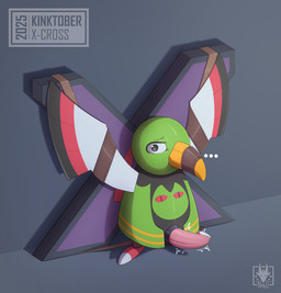 accessory anthro bdsm beak bondage bondage_furniture bound cock_ring erection genitals jewelry looking_at_viewer male muzzle_(object) muzzled penis penis_accessory penis_jewelry pink_penis saint_andrew's_cross solo tapering_penis wings n1k0 nintendo pokemon generation_2_pokemon pokemon_(species) xatu hi_res