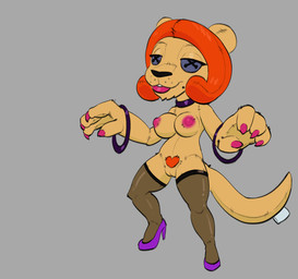 4_fingers anthro areola bangle big_areola big_breasts big_nipples black_nose blue_sclera breasts button_(fastener) button_eyes chin_tuft clothing colored_nails doll eyebrows eyelashes facial_tuft female fingernails fingers footwear freckles genitals glistening glistening_clothing glistening_eyelids glistening_hair glistening_jewelry glistening_legwear glistening_lips glistening_stockings grey_background hair heart_symbol high_heels huge_areola huge_nipples innie_vulva jewelry legwear lips lipstick makeup markings mature_anthro mature_female mole_(marking) mostly_nude nails nipples orange_hair pink_areola pink_fingernails pink_lipstick pink_nails pink_nipples plushie pupils purple_clothing purple_footwear purple_high_heels shoes short_hair simple_background solo standing stitch_(sewing) stockings symbol-shaped_pupils thick_bottom_lip tuft unusual_pupils vulva stupidgnoll nickelodeon t.u.f.f._puppy counting_cougar animate_inanimate cougar felid feline living_plushie mammal 2022 digital_media_(artwork) hi_res