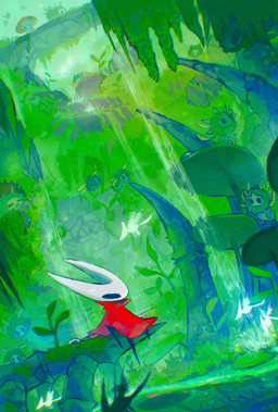 2_horns ambiguous_gender anthro biped cloak clothing empty_eyes feral flying group horn melee_weapon moss outside plant red_cloak red_clothing sitting water weapon wings blipbugbug hollow_knight:_silksong hollow_knight_(franchise) team_cherry hornet_(hollow_knight) sherma_(hollow_knight:_silksong) arthropod 2025 absurd_res hi_res female_(lore) male_(lore)