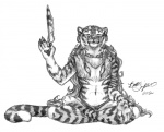 crossed_legs crosslegged_pose ear_piercing eyes_closed feathers hindu male meditation peaceful piercing religion sitting solo tail damalia felid mammal pantherine tiger 2002 graphite_(artwork) greyscale monochrome traditional_media_(artwork)