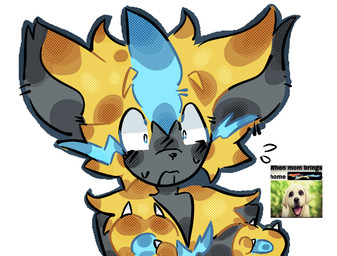 ambiguous_gender anthro bodily_fluids simple_background solo surprised sweat sweatdrop white_background kelpierousel nintendo pokemon generation_5_pokemon generation_7_pokemon keldeo legendary_pokemon pokemon_(species) zeraora half-length_portrait meme portrait