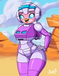 anthro beak blue_eyes clothed clothing female fusion hand_on_hip machine outside solo standing thick_thighs thetfmaster96 angry_birds hasbro rovio_entertainment sega takara_tomy transformers arcee stella_(angry_birds) avian cybertronian humanoid robot robot_humanoid alternate_version_at_source crossover hi_res