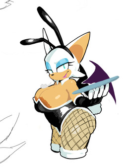 anthro areola areola_slip bat_wings big_breasts black_clothing black_gloves black_handwear black_leotard black_nose blue_eyeshadow bodily_fluids breasts brown_areola bunny_costume cleavage clothed clothing costume eyelashes eyeshadow fake_ears fake_rabbit_ears female fishnet_clothing fishnet_legwear fur gloves green_eyes handwear holding_object holding_plate huge_breasts legwear leotard lipstick looking_at_viewer makeup membrane_(anatomy) membranous_wings pink_lipstick plate purple_wings simple_background smile solo sweat sweatdrop tan_body tan_fur thick_thighs white_background white_body white_fur wide_hips wings theonehornedimp sega sonic_the_hedgehog_(series) rouge_the_bat bat mammal hi_res