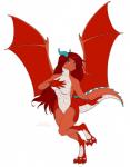 2019 3_toes 5_fingers anthro biped blue_eyes breasts digital_media_(artwork) dragon european_mythology feet female fingers hi_res melamoryblack membrane_(anatomy) membranous_wings mythological_creature mythological_scalie mythology navel non-mammal_breasts nude red_body red_skin scalie simple_background solo spines standing tail toes western_dragon white_background wings