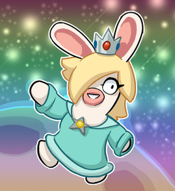 anthro black_eyes blonde_hair clothed clothed_anthro clothed_female clothing crown dress eyelashes featureless_limbs female floating fur gem hair hair_over_eye headgear long_ears long_hair moon noseless open_mouth open_smile outline outside ruby_(gem) sapphire_(gem) smile solo space star tan_body tan_inner_ear tan_skin teal_clothing teal_dress white_body white_fur white_mouth white_outline schultechowder mario_bros mario_plus_rabbids_sparks_of_hope nintendo raving_rabbids rayman_(series) ubisoft rabbid_rosalina lagomorph mammal rabbid 2021 cel_shading crossover digital_drawing_(artwork) digital_media_(artwork) english_description flat_colors full-length_portrait hi_res portrait shaded