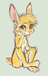 anthro cheek_tuft chest_tuft facial_tuft fur gesture green_eyes hand_gesture head_tuft looking_at_viewer middle_finger nude simple_background sitting solo tongue tongue_out tuft yellow_body yellow_fur skeleion ash_bunny_(skeleion) lagomorph leporid mammal rabbit 2013 digital_media_(artwork) hi_res