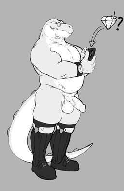 balls belly cellphone clock clothing diamond_(gem) electronics footwear footwear_only garter_straps gem genitals male mostly_nude nude_male penis phone smartphone socks socks_only solo solo_focus tail watch wristwatch jrjresq alligator alligatorid crocodilian reptile scalie hi_res monochrome