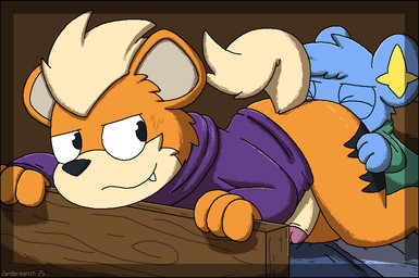 anal anthro bed bedding black_body black_fur blinking blue_bedding blue_body blue_fur blue_hair bottomless bottomless_anthro bottomless_male breath butt clothed clothing duo ellipsis erection eyes_closed fur furniture genitals hair half-closed_eyes hand_on_leg hand_on_thigh humanoid_genitalia humanoid_penis looking_at_another looking_back looking_back_at_another male male/male male_penetrated male_rimming_male narrowed_eyes oral orange_body orange_fur penetration penis raised_tail rimming sex smile snaggle_tooth tail tan_body tan_fur tan_hair text tilde_after_text zandermanith nintendo pokemon generation_1_pokemon generation_4_pokemon growlithe pokemon_(species) shinx 2025 2d_animation animated artist_name dated digital_media_(artwork) hi_res pixel_(artwork) pixel_animation