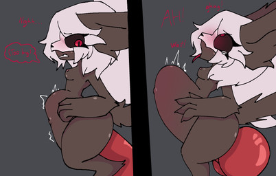 abdominal_bulge ambiguous_gender anal anal_penetration anthro belly_blush black_body black_fur blush bodily_fluids body_blush breasts disembodied_penis female fur genitals hair hyper_penetration male penetration penis pink_hair ridiculous_fit solo tears tears_of_pleasure tongue tongue_out aurihev_(artist) ashen_(aurihev) canid canine canis mammal wolf absurd_res hi_res