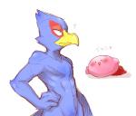 anthro beak blue_body blue_feathers duo feathers male nude text kemo_nuko kirby_(series) nintendo star_fox falco_lombardi kirby avian bird waddling_head japanese_text translation_request