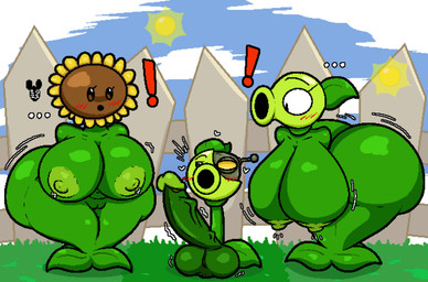 areola balls belly big_balls big_breasts big_butt big_penis blush blush_lines breasts brown_eyes butt cloud cybernetics day ellipsis exclamation_point eyebrows eyelashes female fence flower genitals glans grass green_areola green_balls green_breasts green_glans green_nipples green_penis group hanging_breasts heart_symbol huge_breasts huge_butt huge_penis hyper hyper_genitalia hyper_penis lawn leaf looking_at_another machine male male/female motion_lines navel nipples open_mouth outside penis plant sky trio vulva white_heart luanctoons electronic_arts plants_vs._zombies popcap_games elemental_creature flora_fauna flower_creature peashooter_(pvz) sunflower_(pvz) 2025 absurd_res digital_media_(artwork) hi_res