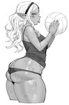 alternative_fashion big_butt bodily_fluids butt clothed clothing dark_body dark_skin female gyaru humanoid_pointy_ears j-fashion markings mole_(marking) not_furry simple_background slightly_chubby solo sport standing sweat tight_clothing tongue tongue_out volleyball white_background synecdoche plus-sized_elf kuroeda_(plus-sized_elf) dark_elf elf humanoid hi_res monochrome