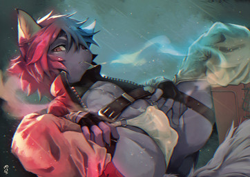 anthro bulge cigarette clothed clothing crouching detailed_bulge genital_outline ineffective_clothing kemono looking_at_viewer male panties penis_outline smoking solo thong translucent translucent_clothing translucent_panties translucent_underwear underwear young young_anthro young_male shigouki felid mammal hi_res
