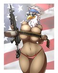 5_fingers accessory american_flag ammo_belt ammunition anthro aviators beak bedroom_eyes big_breasts biped blue_eyes border breast_squish breasts brown_body brown_feathers clothed clothing convenient_censorship curvy_figure eyelashes feathers female fingers flag flag_background front_view gun headband holding_object holding_weapon huge_breasts kerchief looking_at_viewer m249 midriff multicolored_body multicolored_feathers narrowed_eyes navel non-mammal_breasts non-mammal_navel panties patriotic_clothing pose ranged_weapon seductive skimpy smile smiling_at_viewer smirk solo squish standing thick_thighs topless underwear united_states_of_america weapon white_body white_border white_feathers wide_hips yellow_beak tacticalfur rosie_(breegulleagle) accipitrid accipitriform avian bald_eagle bird eagle sea_eagle 2020 absurd_res digital_drawing_(artwork) digital_media_(artwork) hi_res pinup portrait signature three-quarter_portrait