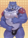 anthro anthrofied belly blue_body blue_fur bulge clothing embarrassed fur male musclegut muscular navel nipples orange_eyes overweight overweight_male pecs shy solo speedo swimwear fug@9 bandai_namco digimon digimon_(species) grizzlymon 3:4