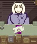 alternate_costume anthro bell book clothed clothing delta_rune_(emblem) document electronics female fur horn jacket lever long_ears metric_unit microphone number passport solo symbol topwear unit white_body white_fur sulfurado papers_please undertale undertale_(series) toriel boss_monster_(undertale) bovid caprine mammal crossover low_res