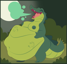 after_vore anthro belly big_belly breasts burping duo female female_pred green_body nipples outside overweight simple_background vore smuggoblin alligator alligatorid crocodilian reptile scalie 2026 hi_res