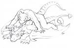 anthro anthro_on_anthro big_tail dominant duo kneeling licking licking_back lying male nude pinned straddling tail tongue tongue_out wings nyemi everquest mythology jathiros morca_(character) dragon iksar mythological_creature mythological_scalie reptile scalie 2011 sketch