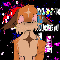ambiguous_gender anthro bright_colors brown_body brown_fur drugs fox_markings fur markings orange_body orange_fur red_sclera scar scared self-harm self-harm_scars solo star_(marking) stoned substance_intoxication tan_body tan_fur text worried worried_look real_feral filth_persona canid canine fox mammal 1:1 half-length_portrait hi_res portrait