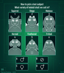 ambiguous_gender anthro horn laboratory living_hair pseudo_hair simple_background snake_hair text text_box drxii kobold_quest kobold medusabold reptile scalie snake squirrelbold stegobold digital_media_(artwork) english_text hi_res url