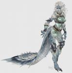 4_fingers anthro breasts claws clothed clothing female fingers hair looking_at_viewer red_eyes scales simple_background solo white_background kiguri capcom monster_hunter fanged_wyvern tobi-kadachi 2019 absurd_res digital_media_(artwork) hi_res