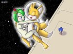 2024 anthro being_watched blue_eyes blush breasts canid canine canon_couple carrying_another carrying_partner carrying_position cosmo_the_seedrian duo elemental_creature eulipotyphlan female flora_fauna fours_(artist) fox green_hair green_nipples green_tongue hair happy happy_sex hedgehog hi_res humanoid looking_at_another love male male/female mammal miles_prower multi_tail nipples plant seedrian sega sex sonic_the_hedgehog sonic_the_hedgehog_(series) sonic_x space space_helmet tail tan_body tongue yellow_body zero_gravity