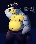 anthro belly black_background bottomwear clothed clothing eyebrows eyes_closed fur hand_behind_head hand_in_pocket male moobs navel nipples pants pockets simple_background slightly_chubby slightly_chubby_anthro slightly_chubby_male smile solo standing star teeth topless topless_anthro topless_male tuft billedraccoon72 bluey_(series) bandit_heeler australian_cattle_dog canid canine canis cattledog domestic_dog herding_dog mammal pastoral_dog 2023 hi_res signature