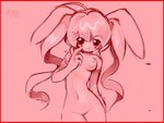 ahoge blush blush_stickers border breasts cheek_spots featureless_crotch female hair long_hair navel nipples nude nude_female nude_humanoid rabbit_ears red_border red_eyes solo twintails_(hairstyle) yogurt200 heartlovepowertemple rabbitmaiden_softworks animal_humanoid humanoid lagomorph lagomorph_humanoid leporid_humanoid mammal mammal_humanoid rabbit_humanoid venus_rabbit 4:3 monochrome official_art pink_theme