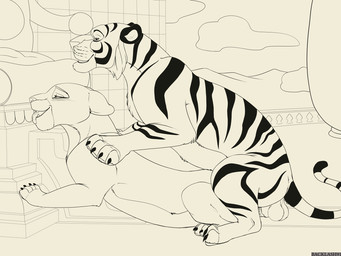 balls blush duo female feral feral_on_feral from_behind_position genitals looking_pleasured male male/female mounting open_mouth open_smile penis sex side_view smile tongue tongue_out backlash91 conditional_dnp disney disney's_aladdin the_lion_king nala_(the_lion_king) rajah_(disney) felid lion mammal pantherine tiger 4:3 hi_res
