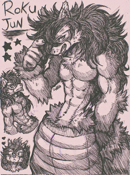 accessory anthro arm_tuft black_body black_fur black_fur_markings black_hair black_nose bottomwear chest_tuft clothed clothing curly_hair dipstick_ears ear_markings elbow_tuft facial_hair facial_tuft fluffy fluffy_tail fur goatee grey_body grey_fur hair hair_accessory ink long_tail male multicolored_ears neck_tuft oversized_bottomwear oversized_clothing oversized_pants pants red_background red_eyes simple_background solo tail topless tuft waist_tuft white_body white_fur jwbash roku_(jwbash) lemur mammal primate ring-tailed_lemur strepsirrhine hatching_(art) hi_res shaded sketch