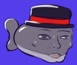 black_clothing black_eyebrows black_eyes black_hat black_headwear blue_background clothing eyebrows grey_body hat headgear headwear humanoid_nose lips male simple_background solo tan_lips top_hat what kvolik mewing_(meme) jim_(reathe) fish jawless_fish marine prehistoric_species sacabambaspis 2024 colored colored_sketch digital_media_(artwork) meme sketch