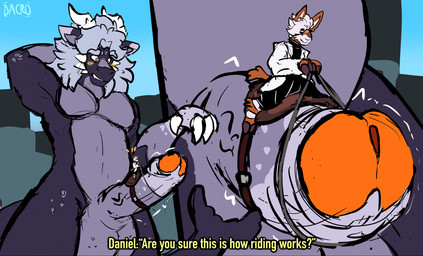 2_horns ambiguous_gender anthro balls big_balls big_penis biped black_clothing blue_sky blush brown_body brown_fur city city_background claw_fingers close-up clothing cloven_hooves countershading day dialogue duo erection extreme_size_difference eyebrows facial_spikes featureless_chest feet_wraps fingers flustered foreskin fur genitals glans grey_hair hair hair_over_eye hand_behind_head holding_leash holding_object hooved_fingers hooves horn humanoid_genitalia humanoid_penis larger_anthro larger_male leash leash_around_penis looking_at_another looking_at_another's_penis looking_at_genitalia looking_at_penis looking_down looking_down_at_another macro macro_anthro macro_male male male/ambiguous motion_lines mouth_closed multicolored_body multicolored_penis multicolored_scales multiple_angles non-mammal_balls nude nude_anthro nude_male orange_eyes orange_glans outside partially_retracted_foreskin penile penis penis_riding purple_balls purple_body purple_countershading purple_scales saddle saddle_on_penis scales sitting_on_penis size_difference sky smaller_ambiguous smaller_anthro spikes spikes_(anatomy) standing straddling straps straps_on_penis tail text tremble_spikes two_tone_body two_tone_penis two_tone_scales urethra vein veiny_penis white_clothing white_hair white_horn yellow_eyes dacro mythology daniel_(dacro) lance_(kemodo) camelid dragon llama mammal mythological_creature mythological_scalie scalie 2025 artist_name english_text hi_res