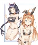 black_body black_fur black_hair blue_eyes blush breasts cleavage clothed clothing collar duo fake_ears fake_rabbit_ears female fur green_eyes hair long_hair medium_breasts orange_eyes simple_background underwear cha_chya cygames princess_connect! princess_connect!_re:dive karyl_(princess_connect!) pecorine_(princess_connect!) animal_humanoid cat_humanoid felid felid_humanoid feline feline_humanoid human humanoid mammal mammal_humanoid