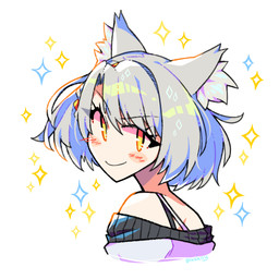 animal_ears bra_strap eyelashes female grey_hair hair inner_ear_fluff looking_back shoulderless_topwear smile solo sparkles tuft yellow_eyes blushily nintendo xenoblade_(series) xenoblade_chronicles_3 mio_(xenoblade) animal_humanoid cat_humanoid felid felid_humanoid feline feline_humanoid gormotti humanoid mammal mammal_humanoid 2025 digital_drawing_(artwork) digital_media_(artwork)