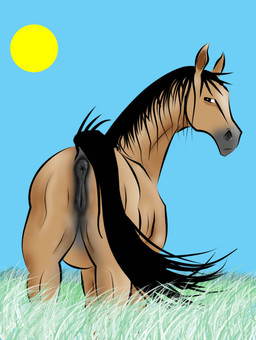 anatomically_correct anatomically_correct_anus anatomically_correct_genitalia anatomically_correct_vulva animal_genitalia animal_vulva anus black_hair brown_body brown_fur butt dock_(anatomy) equine_anus equine_genitalia equine_vulva female feral fur genitals grass hair hooves looking_at_viewer looking_back outside plant presenting presenting_hindquarters raised_tail rear_view sky solo standing sun tail tail_anus unguligrade vulva loki42 equid equine horse mammal