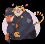 alpha_channel anthro baron_puddin_paws belly benjamin_clawhauser big_belly blush canid canine cheek_tuft cheetah clothed clothing digital_media_(artwork) disney duo facial_tuft felid feline fox fur hand_behind_head heart_symbol male male/male mammal markings narrowed_eyes nick_wilde obese obese_anthro obese_male overweight overweight_anthro overweight_male police police_uniform portrait red_fox romantic romantic_couple simple_background size_difference smile smirk spots spotted_body spotted_fur striped_markings striped_tail stripes tail tail_markings three-quarter_portrait transparent_background true_fox tuft uniform zootopia