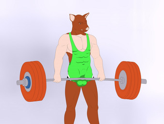 anthro ballbusting barbell bulge clothing cock_and_ball_torture exercise genital_torture male pain shirt simple_background solo tank_top topwear weightlifting weights workout 9x9 domestic_pig mammal suid suine sus_(pig)