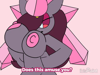 anthro anthrofied big_breasts bouncing_breasts breasts brown_hair crystal dialogue diamond_(gem) female gem grey_body hair nipples nude nude_female open_mouth pink_background pink_nipples pokemorph red_sclera simple_background solo text white_eyes unfortu-nate nintendo pokemon denise_(unfortu-nate) diancie elemental_creature gem_creature generation_6_pokemon legendary_pokemon mineral_fauna pokemon_(species) 2025 animated digital_media_(artwork) english_text watermark