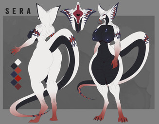 anthro big_breasts big_butt biped black_body black_claws black_nipples black_scales black_vulva breasts butt claws digitigrade female genitals huge_breasts huge_butt huge_thighs long_tail markings mouth_shot muscular muscular_anthro muscular_female nipples open_mouth red_body red_eyes red_scales red_sclera scales solo standing tail thick_thighs tongue tongue_out vulva white_body white_scales hiverdose sera_(zombiedwolf) reptile scalie snake absurd_res hi_res model_sheet
