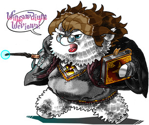 accessory alternate_species ambiguous_gender anthro anthrofied baby_talk biped black_cloak black_clothing black_sweater black_topwear blue_eyes book bottomless brown_hair cloak clothed clothing dialogue eyewear fur furrification glasses gradient_text hair holding_book holding_object hooves magic magic_wand necktie open_mouth scar solo speech_bubble spell standing sweater text tongue topwear wearing_glasses white_body white_fur white_hooves pinkyfluffy fluffy_pony harry_potter_(series) harry_potter fluffy_pony_(species) mammal 2025 constructed_language crossover digital_media_(artwork) english_description fictional_language shaded