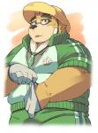 anthro brown_body brown_fur clothed clothing eyewear fur glasses gloves handwear hat headgear headwear male overweight overweight_anthro overweight_male solo straw_hat ayame42612 lifewonders tokyo_afterschool_summoners volos_(tas) bear mammal 2017