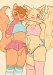 anthro blush clothing duo female femboy fluffy fluffy_tail gauganek genitals herm intersex legwear male male/male penis stockings tail thigh_highs gauganekowo canid canine fennec_fox fox humanoid mammal true_fox absurd_res hi_res