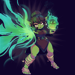 bone brown_hair clothed clothing colored_fire ear_piercing feet female fire foot_wraps green_body green_fire green_skin hair humanoid_pointy_ears looking_at_viewer magic magic_user not_furry piercing pointy_ears priestonart shortstack simple_background skull solo wraps nezzah_(the7thprimarch) goblin humanoid mammal undead absurd_res hi_res