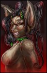 alternative_fashion angry anthro black_background black_hair breasts clenched_teeth collar collar_only collar_tag featureless_breasts female fur glamfur goth gradient_background green_horn hair half-closed_eyes horn long_hair looking_at_viewer multicolored_body multicolored_fur narrowed_eyes nude red_background side_boob simple_background solo teeth vera_(artist) vera_(vera) demon langurhali half-length_portrait portrait