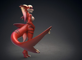anthro breasts claws dorsal_fin ear_piercing female fin furgonomic_piercing furgonomics hair nude open_mouth piercing sharp_teeth solo standing tail tail_piercing teeth feodaron_sd inereigan aquatic fish shark 3d_(artwork) digital_media_(artwork)